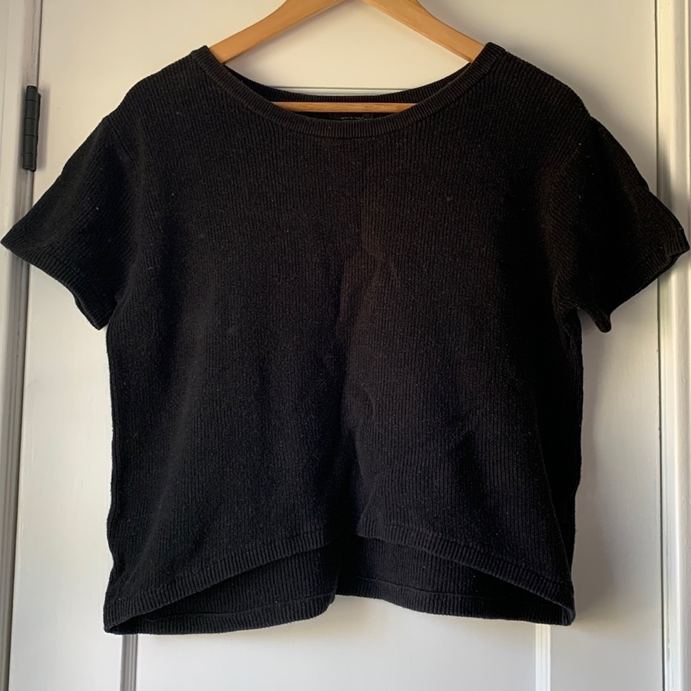 Summer Cotten Short Sleeve Sweater, Black, Free Size
